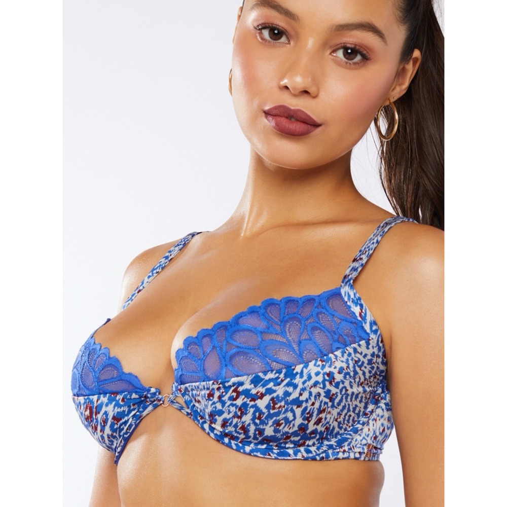 Savage X Fenty 36DD Not Sorry Half Cup Bra Lace Leopard Print Lavender Blue‎
